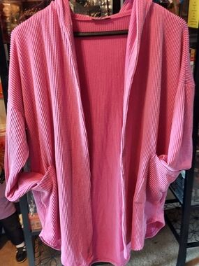 HEIMISH USA Pink Ribbed Open-Front Cardigan